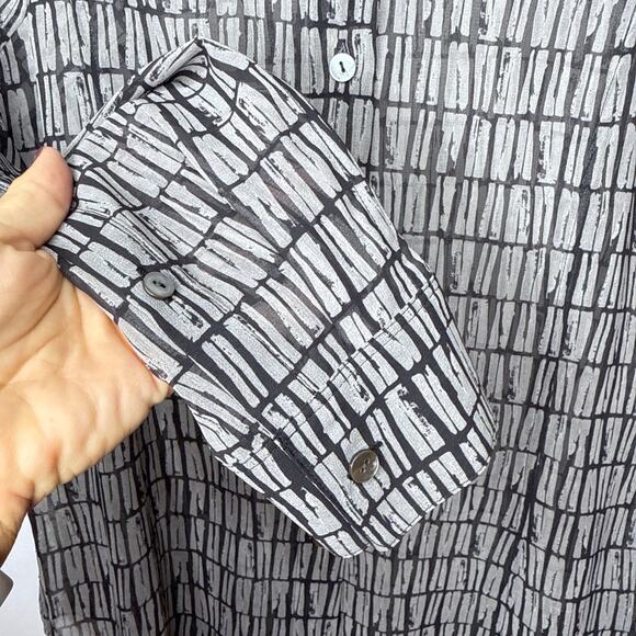Theory Printed Georgette Cinched Shirt Tile Grey Black Small M0805505 MSRP $345 - Picture 7 of 9